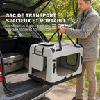 Grand Sac Transport Chat Chien Plaible Respirant Sangle Sécurité Coussin Lavable Gamelle Pliable 70x52x50cm Gris Clair-3