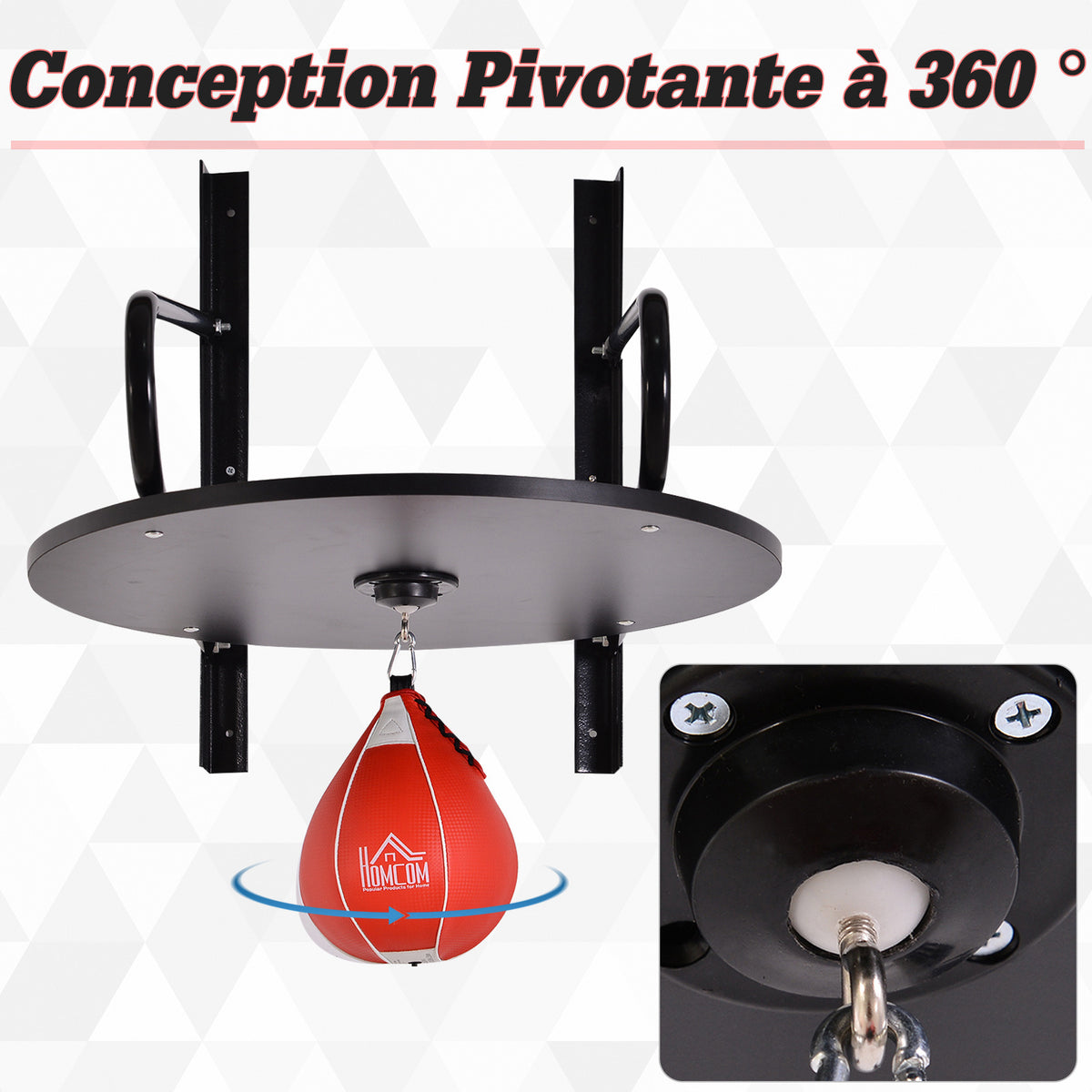 Punching Ball Poire de Vitesse Boxe avec Support Plateau tournant + Pompe en bois Hauteur Réglable Acier revêtement synthétique Rouge Noir-3