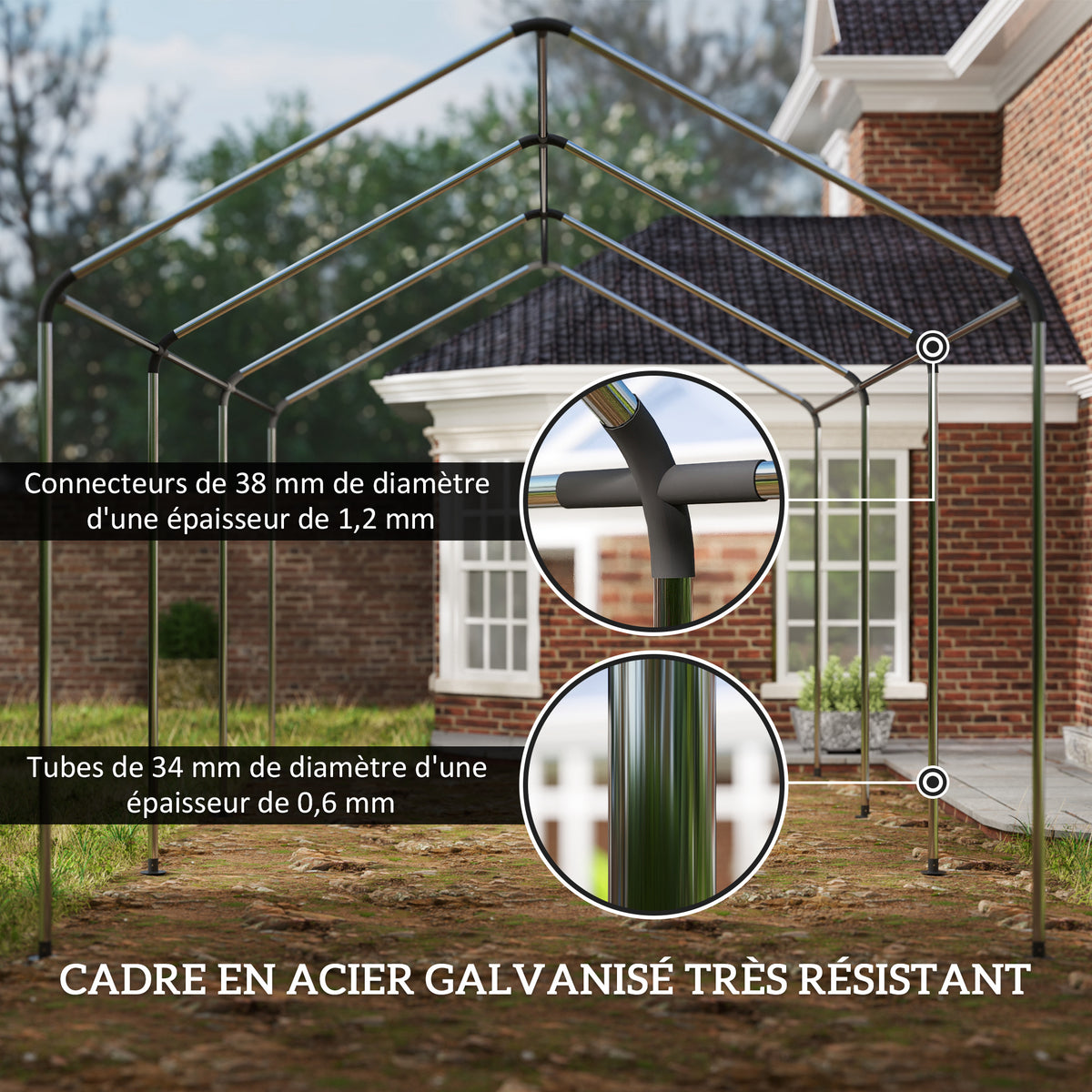Tente garage carport 3 x 6m Auvent de voiture robuste avec 2 portes enroulables, toile 200g PE, vert-4