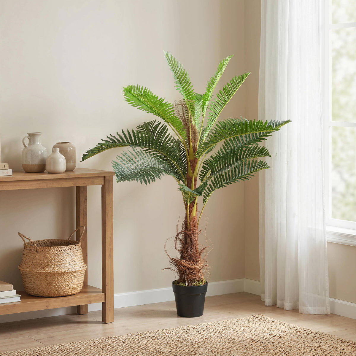 Palmier Artificiel palmier 100 cm avec 21 Feuilles en PEVA, Plante Décorative avec Pot en Plastique, Vert-5