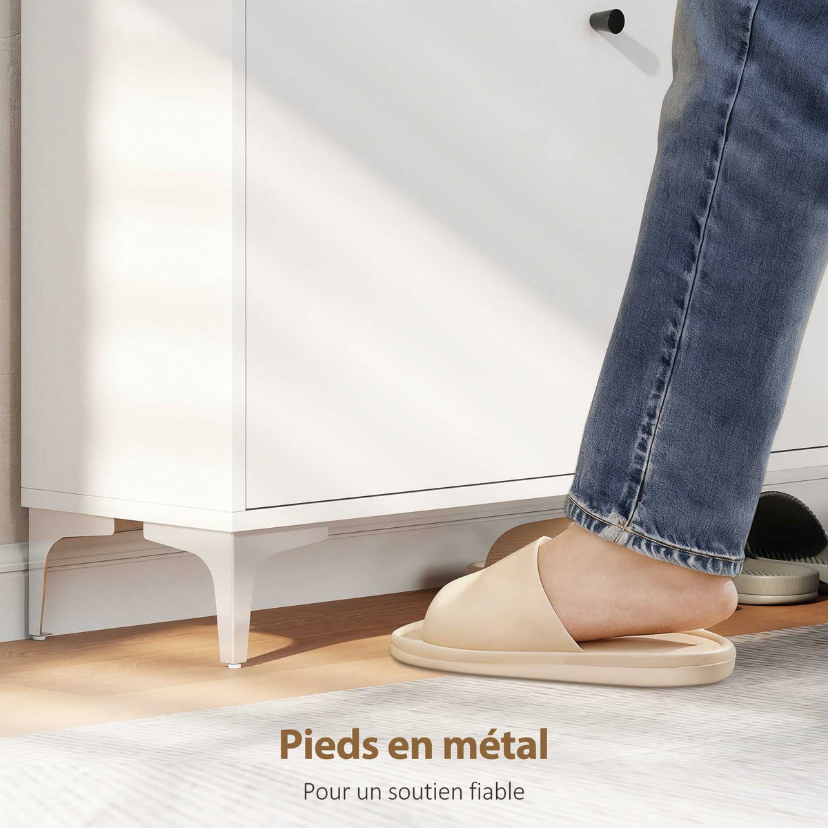 Meuble à chaussures 16 paires, armoire à chaussures avec 2 tiroirs rabattables, étagères réglables, 80x24x101cm, blanc-6
