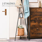 Porte-manteau trépied style industriel branches 2 étagères + 6 patères dim. 52L x 46l x 182H cm métal noir-4