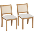 Lot de 2 chaises de salle à manger, chaises de cuisine avec assise rembourrée, dossier effet rotin, crème et chêne-0