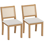 Lot de 2 chaises de salle à manger, chaises de cuisine avec assise rembourrée, dossier effet rotin, crème et chêne-0