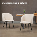 Lot de 2 chaises de salle à manger avec dossier en tissu effet laine boucleé pieds en acier 55 x 62 x 80 cm beige noir-3