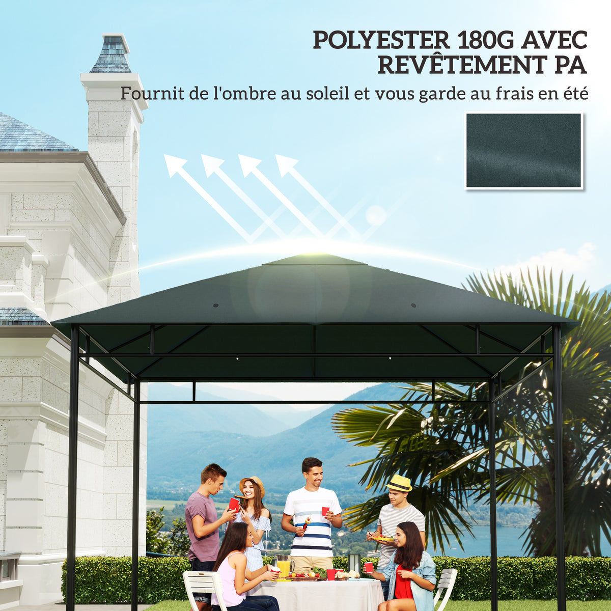 Toile de rechange pour pavillon tonnelle tente toit de remplacement gazebo de jardin tissu polyester 180 g/m²-5