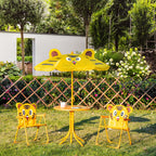 Ensemble Salon de Jardin Enfant 4 pcs Design Tigre - Table Ronde + 2 chaises Pliables + Parasol - métal époxy Oxford Jaune-9