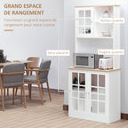 Buffet cuisine, meuble cuisine rangement haut, meuble de rangement avec plan de travail, 3 portes vitrées, 2-3