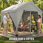 Tonnelle de jardin pavillon de jardin hydrofuge structure robuste en acier galvanisé avec toit double pente 3x3m gris-5