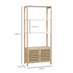 Colonne de salle de bain armoire de rangement en bambou 3 étagères 1 placard 63 x 30 x 138 cm bois naturel et blanc-2