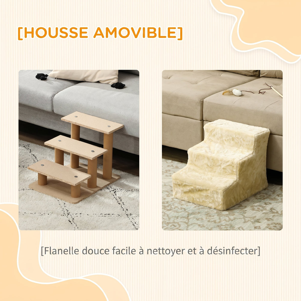 Escalier pour Chien à 3 Marches, Escalier pour Chat, Échelle Antidérapante pour Animaux, 46 x 35 x 35 cm, Beige-4