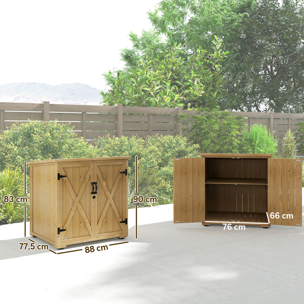 Armoire de rangement en bois pour le jardin, Double Porte étagère réglable et Toit bitumé bois sapin-2