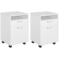 Lot de 2 caissons de bureau rangement de bureau sur roulettes tiroir placard niche panneaux particules blanc-0