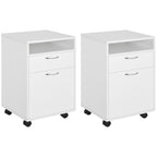 Lot de 2 caissons de bureau rangement de bureau sur roulettes tiroir placard niche panneaux particules blanc-0