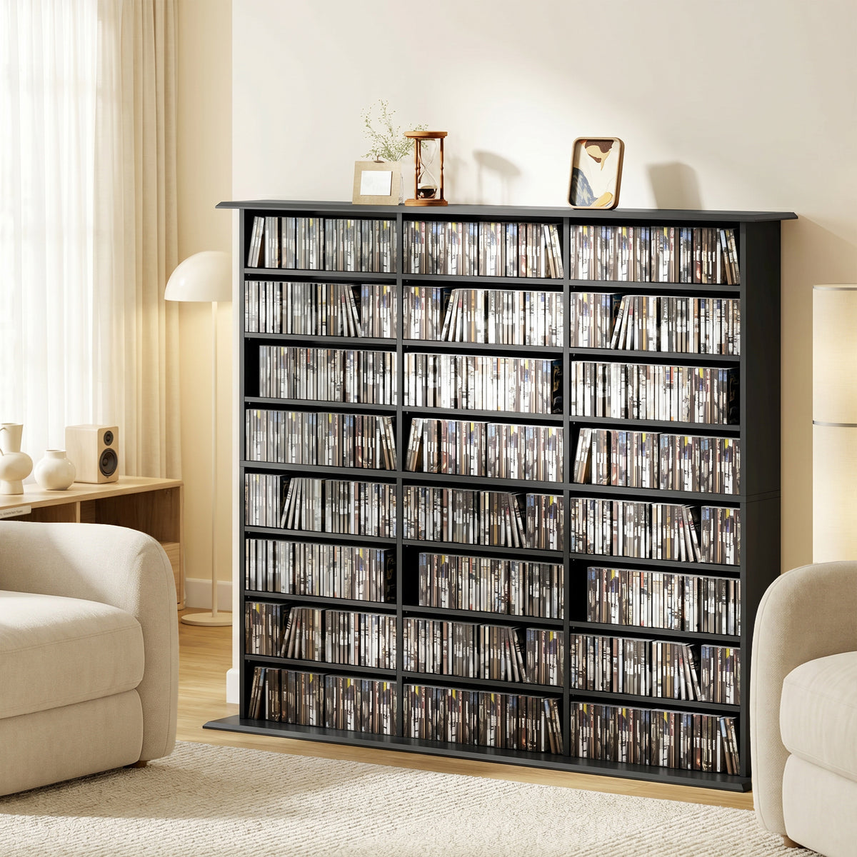 Meuble de rangement 1032 CDs / 594 DVDs, étagère multimédia, 24 compartiments et 18 étagères ajustables, noir-6