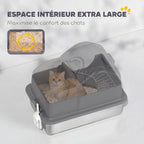 Maison de Toilette pour Chat avec Couvercle Amovible et Fermé, Côtés Hauts, 60,5x40,5x45cm, Gris Foncé-4