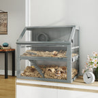 Cage Hamster Rongeur à 3 Niveaux, Base Amovible Profonde, Cabane, Balançoire, 80x50x76cm Gris Clair-9