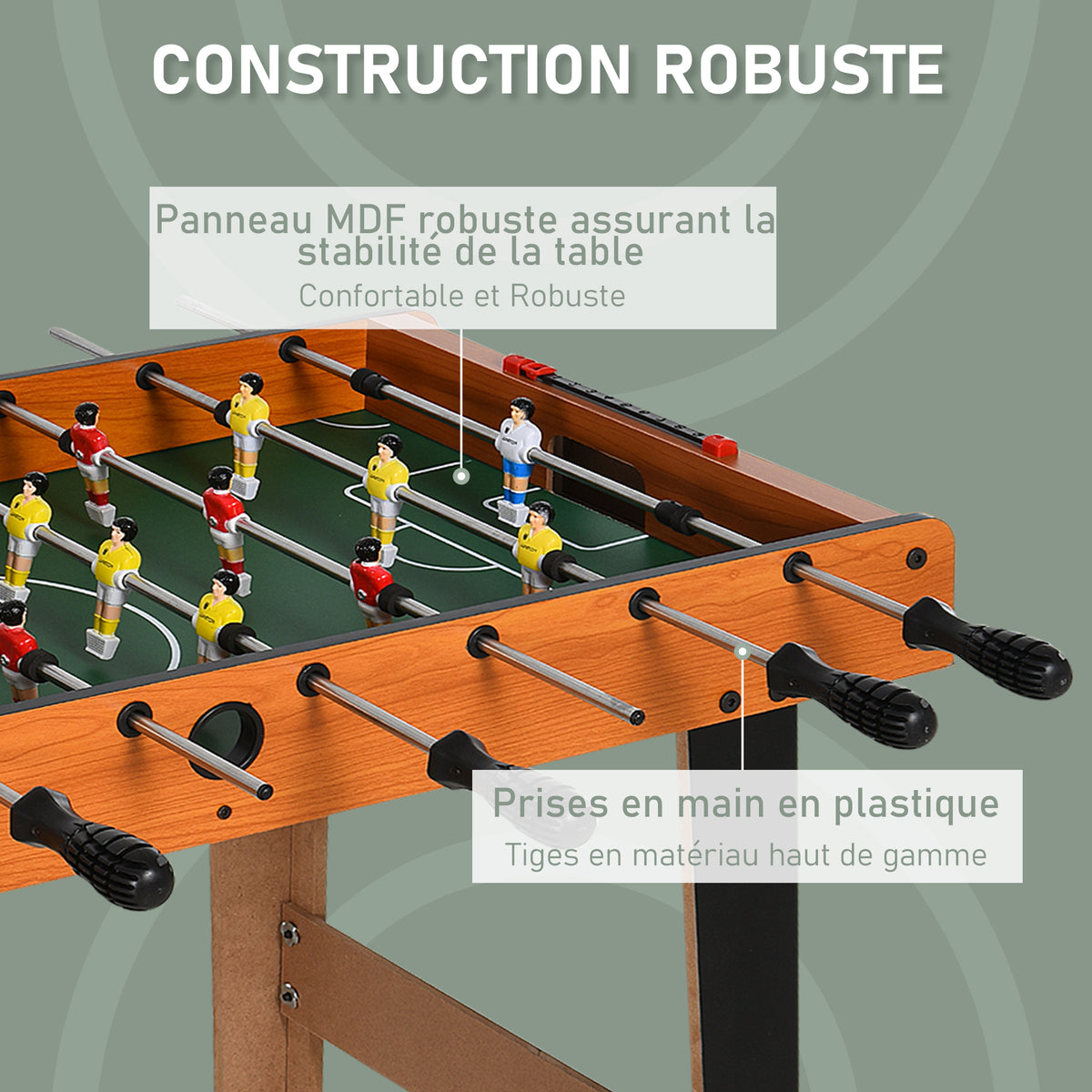 Mini babyfoot, table de baby-foot, en MDF, 22 joueurs, 2 balles, 2 panneaux de scores, 84,5L x 40l x 61,2H cm-4