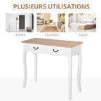 Table Console Table d'entrée Bout de Canapé Style Mexicain 2 tiroirs dim. 87L x 34l x 78H cm MDF Bois Massif pin Clair Blanc-6