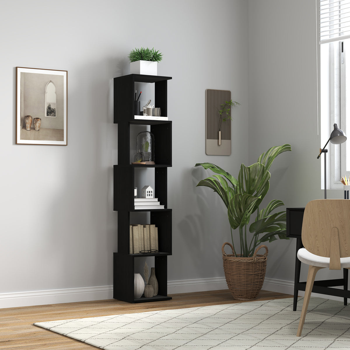Bibliothèque étagère Design Moderne à 5 Niveaux – Rangement Pratique pour Maison ou Bureau, noir-1