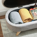 Banc banquette bout de lit coffre de rangement 2 en 1 en tissu avec pieds en bois 110l x 40P x 43H cm gris clair-8