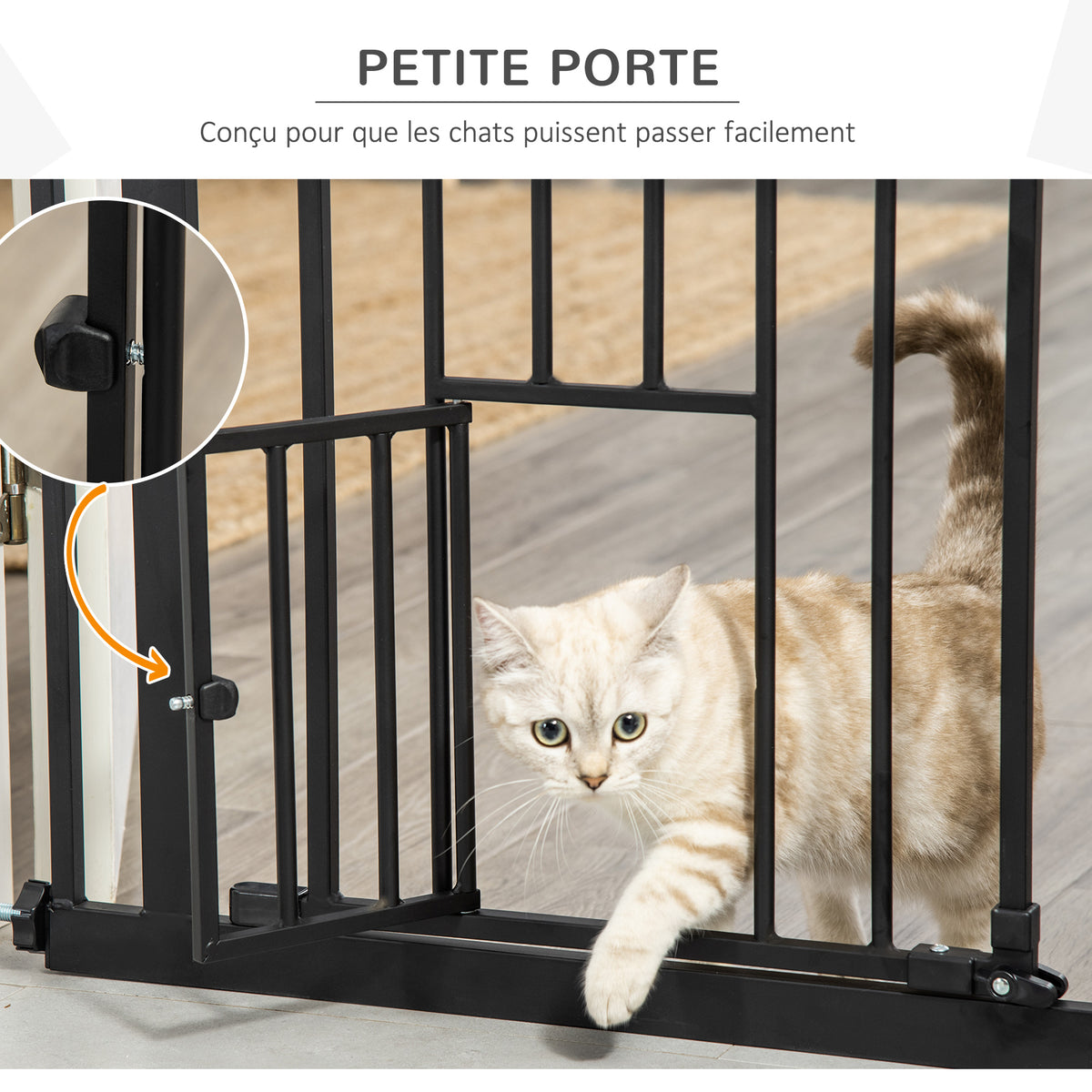 Lot de 2 barrières de sécurité animaux de 104H cm avec système de double verrouillage sans percage de 74 à 80 cm-6
