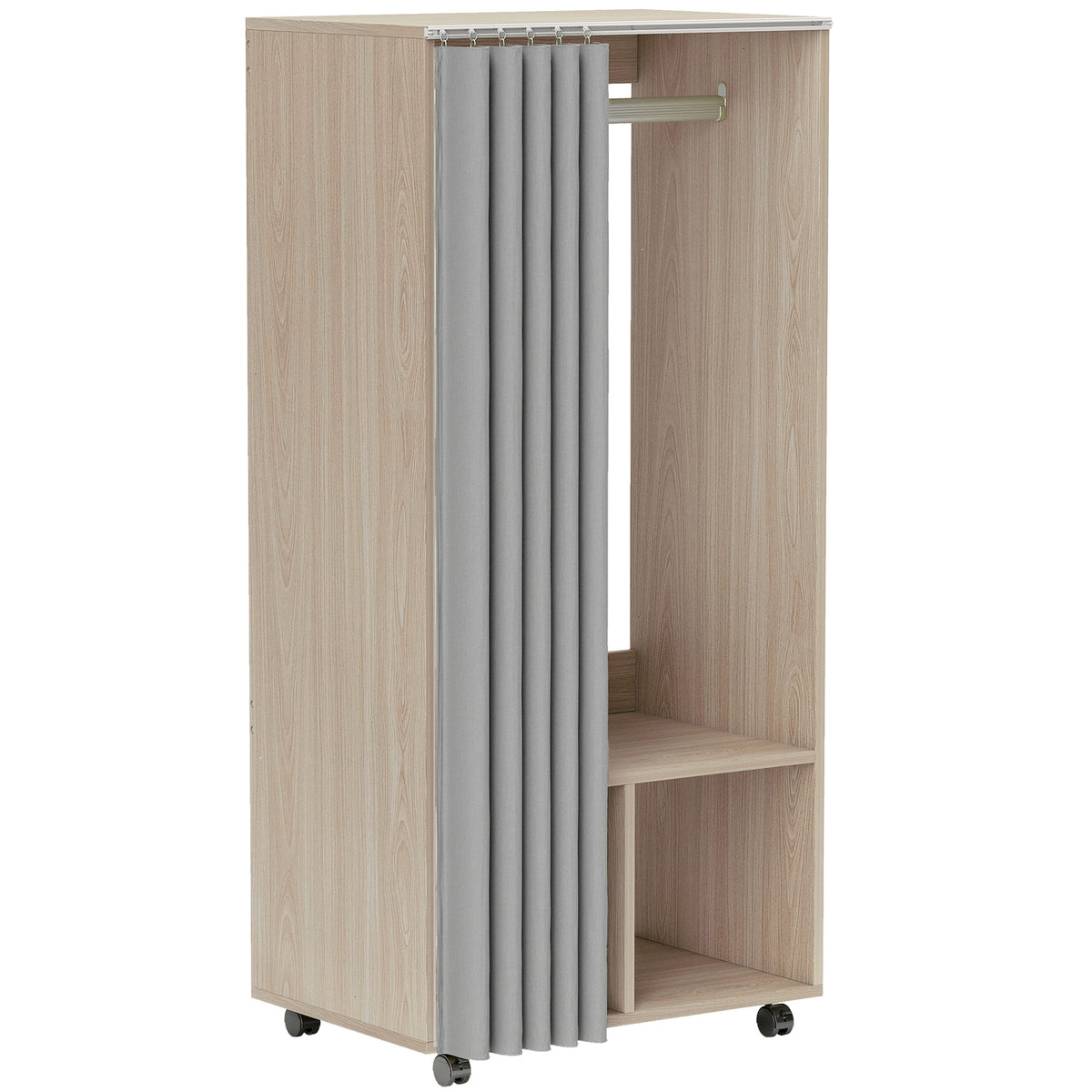 Armoire penderie armoire de rangement mobile avec rideau, tringle de suspension, 60 x 40 x 128 cm, effet bois naturel-0