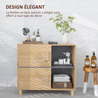 Meuble de salle de bain, meuble de rangement avec compartiments ouverts et placard, dim. 80 x 35 x 70 cm, bois naturel-4