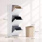 Meuble Poubelle de Tri Sélectif, Poubelle de Recyclage 45 L (3 x 15 L), 3 Compartiments, Portes à Fermeture Douce, Blanc-2