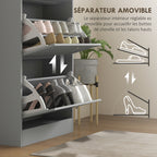 Meuble à chaussures 18 paires, armoire à chaussures avec 3 tiroirs rabattables, étagères réglables, 60x23,5x115cm, gris-5
