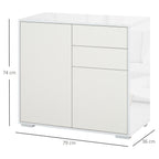 Meuble rangement buffet commode armoire 2 tiroirs 2 placards portes, étagères chambre, 79x36x74cm blanc-2