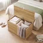 Coffre de Rangement, Banc de Rangement avec Couvercle Rabattable et Charnières de Sécurité, 80 x 40 x 45 cm, Naturel-7