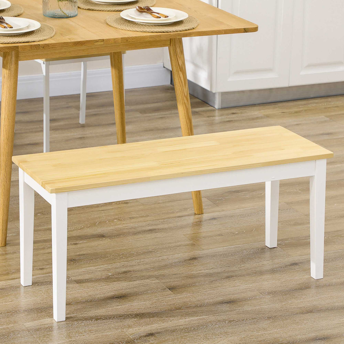 Banc en bois pour 2 personnes bicolore assise naturelle et piètement blanc 102 x 36 x 45 cm-9