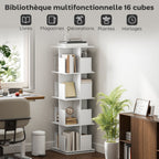 Bibliothèque rotative à 4 niveaux, étagère rangement avec 16 compartiments, 39 x 39 x 128,3 cm, blanc-4
