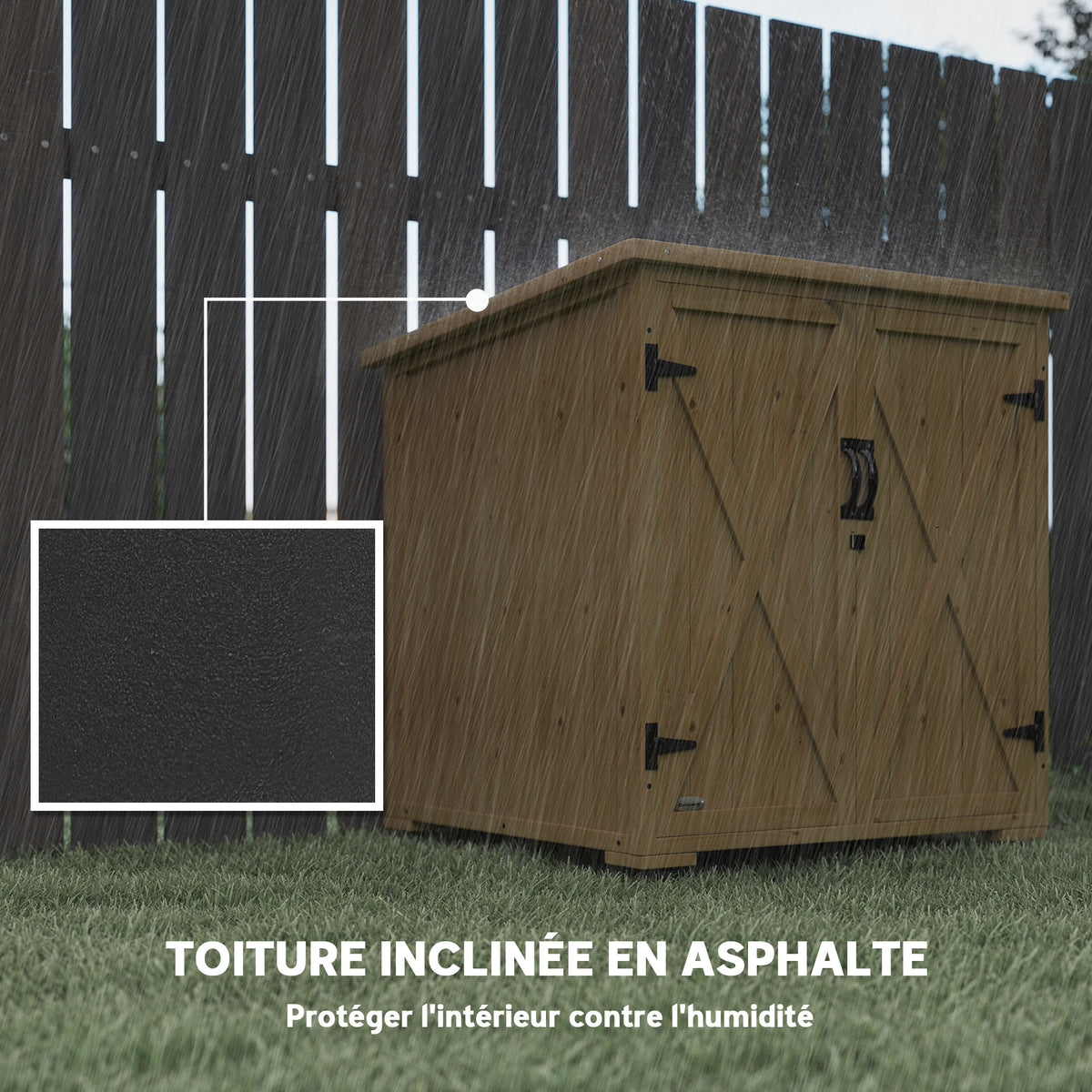 Armoire de rangement en bois pour le jardin, Double Porte étagère réglable et Toit bitumé bois sapin-4