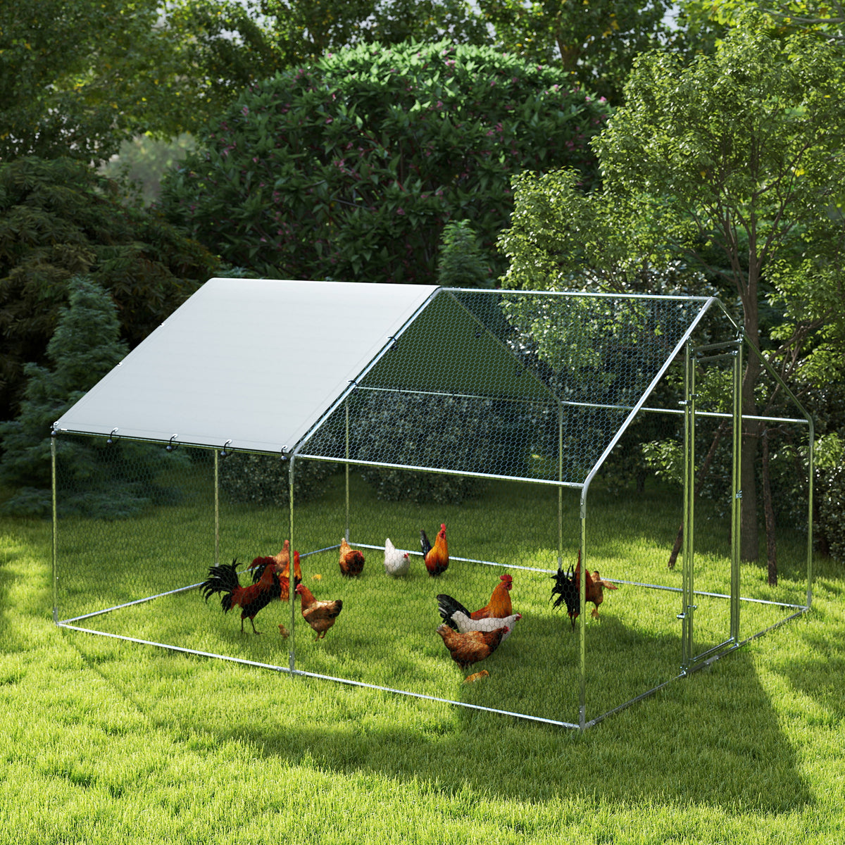 Poulailler, grand poulailler en métal avec couverture imperméable et anti-UV, cage pour 10-15 poules, 3 x 3,4 x 1,9m-7