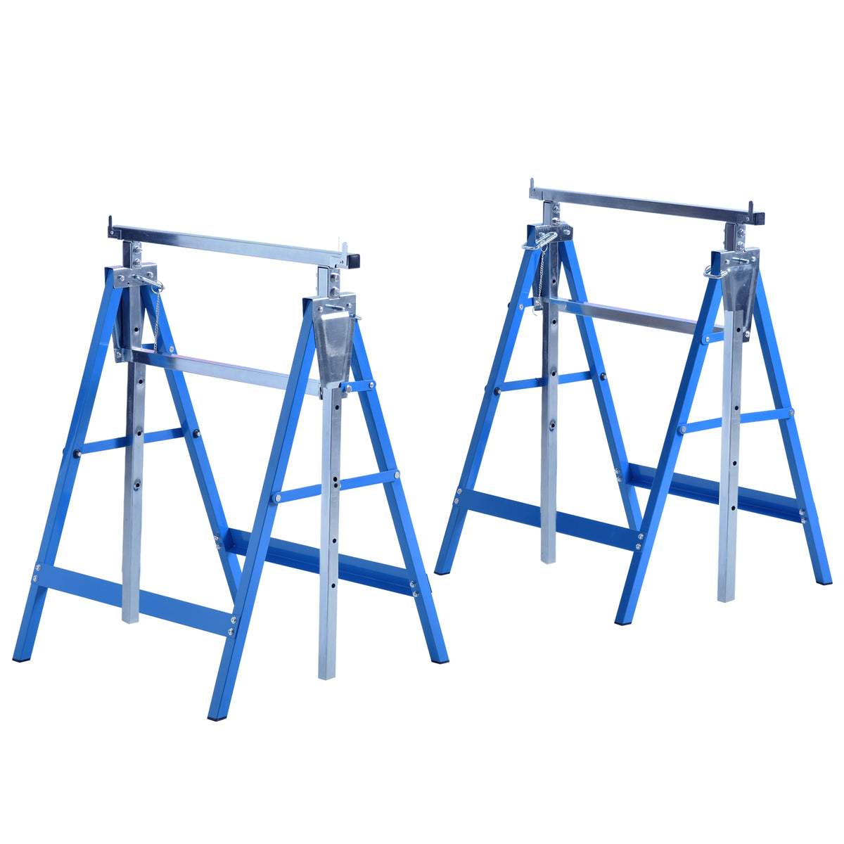 Lot de 2 Tréteaux Pliables Télescopiques Hauteur Réglable 80-130 cm Acier Bleu-0