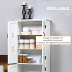 Buffet de cuisine armoire de cuisine contemporaine multi-rangements 2 placards 3 étagères 60 x 30 x 123 cm blanc-5