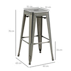 Lot de 4 tabourets de bar industriel empilables hauteur assise 76 cm métal argent-2