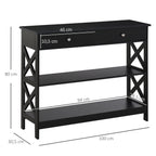 Table de console table d'entrée style table de drapier néo-rétro 2 tiroirs 2 étagères dim. 100L x 30,5l x 80H cm en bois noir-2