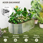 Carré potager de jardin potager surélevé, résistant à la rouille en acier galvanisé 160 x 80 x 56 cm argent-4