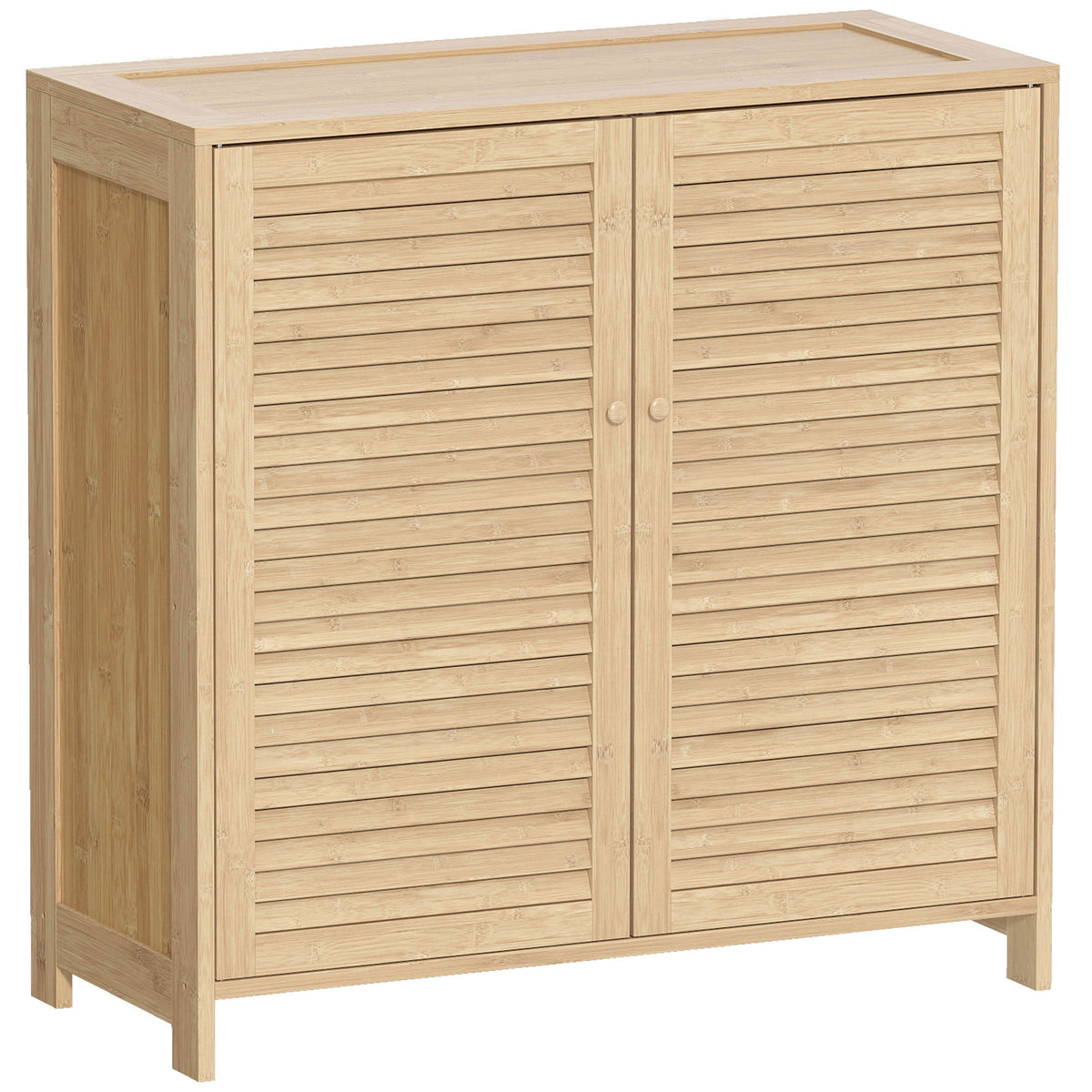 Meuble à chaussures en bambou 14 paires, armoire à chaussures avec portes persiennes et étagères réglables, bois naturel-0