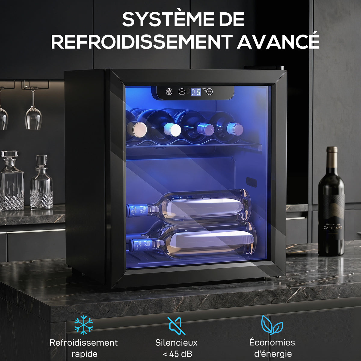 Cave à vin 12 bouteilles 36L, réfrigérateur à vin et boissons avec température réglable 4-16 °C, porte réversible, noir-3