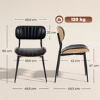 Lot de 2 Chaises de Salle à Manger, Chaises Cuisine sans Accoudoirs, Dossier Incurvé et Assise Rembourrée en PU, Noir-2