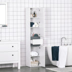 Meuble Colonne Rangement Salle de Bain Style Contemporain 2 placards 3 étagères et tiroir Coulissant Panneaux Particules Blanc-9