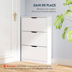Meuble à chaussures 12 paires, armoire à chaussures, 3 tiroirs rabattables, pour couloir, entrée, 80x17x108cm, blanc-4