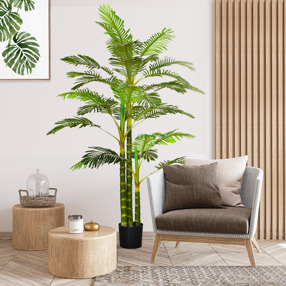 Palmier areca artificiel arbre artificiel hauteur 190 cm avec 30 grandes feuilles en plastique pot inclus-1