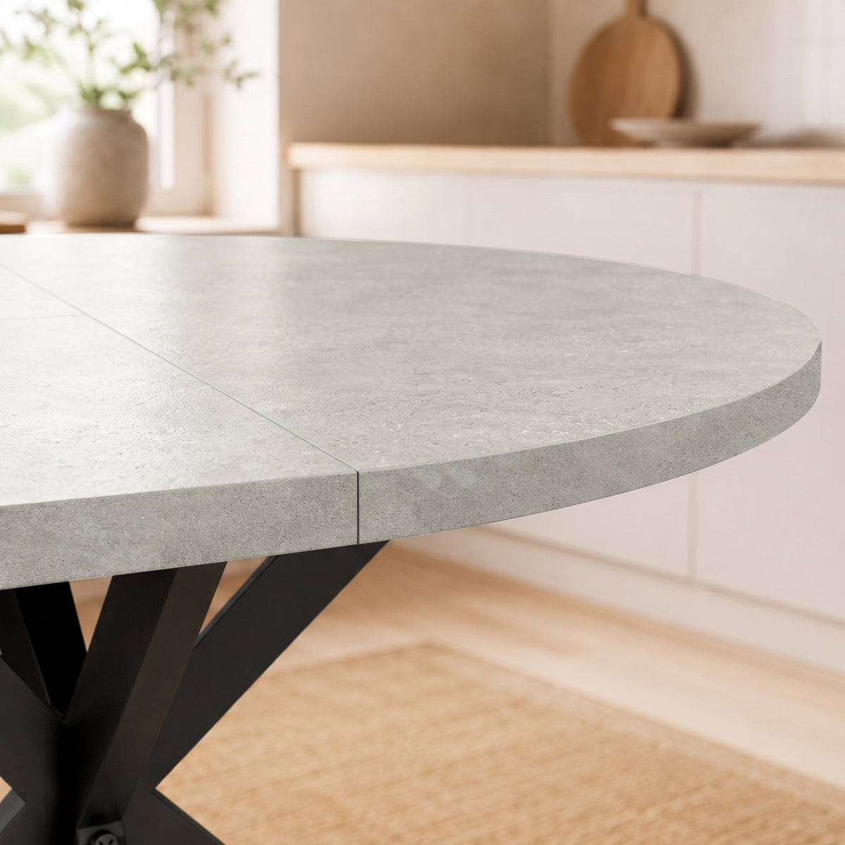 Table à manger extensible ovale pour 4 à 6 personnes, table de cuisine avec rallonge 100-135 cm, effet pierre grise-9