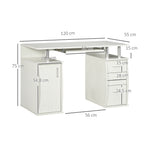 Bureau d'ordinateur, bureau informatique 120 x 55 cm avec plateau pour clavier, 3 tiroirs, pour chambre, domicile, blanc-2