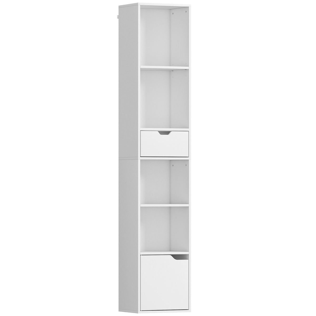 Bibliothèque, étagère à livres, meuble de rangement avec tiroir placard compartiments ouvertes, 30 x 24 x 158 cm, blanc-0